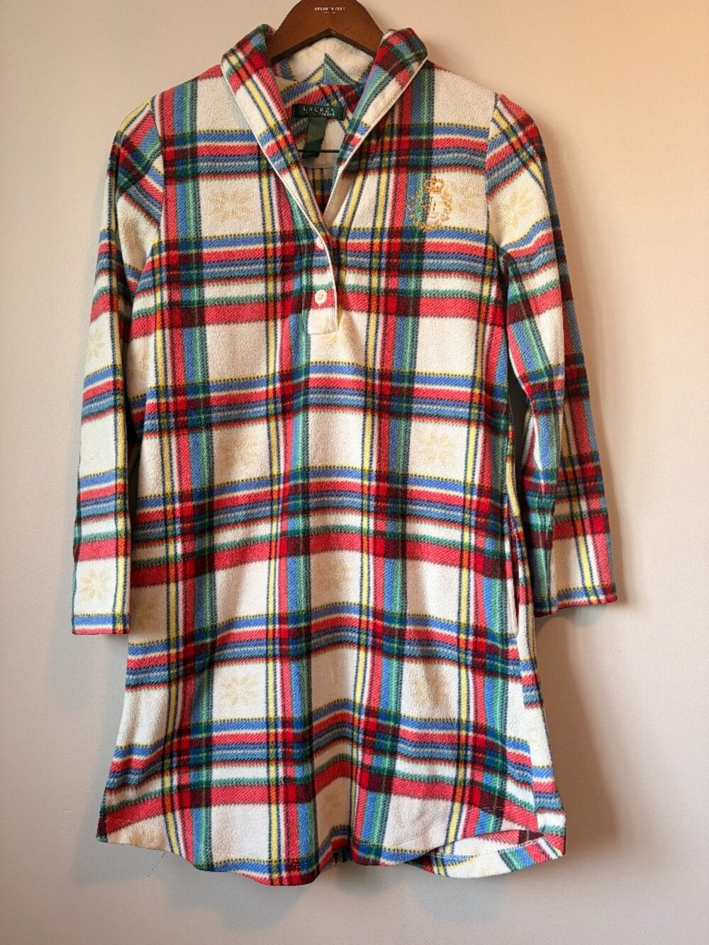 Lauren Ralph Lauren Holiday Plaid Fleece Nightgown Small S